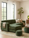 "Oasis of Elegance" Velvet Corner Sofa Set - Olive Green