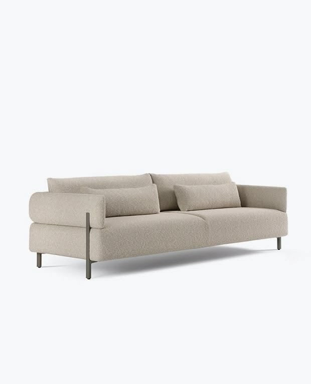 Modern 3-Seater Beige Sofa in Beige Slanted Luxury Buickley Fabric | Contemporary Metal Legs